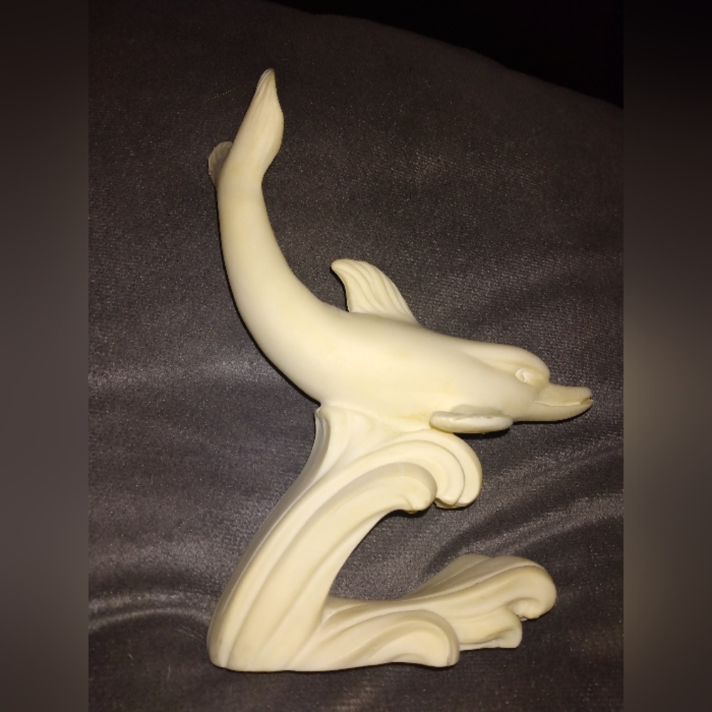 Alabaster Hand Crafted Dolphin 6X7 in. Tall.